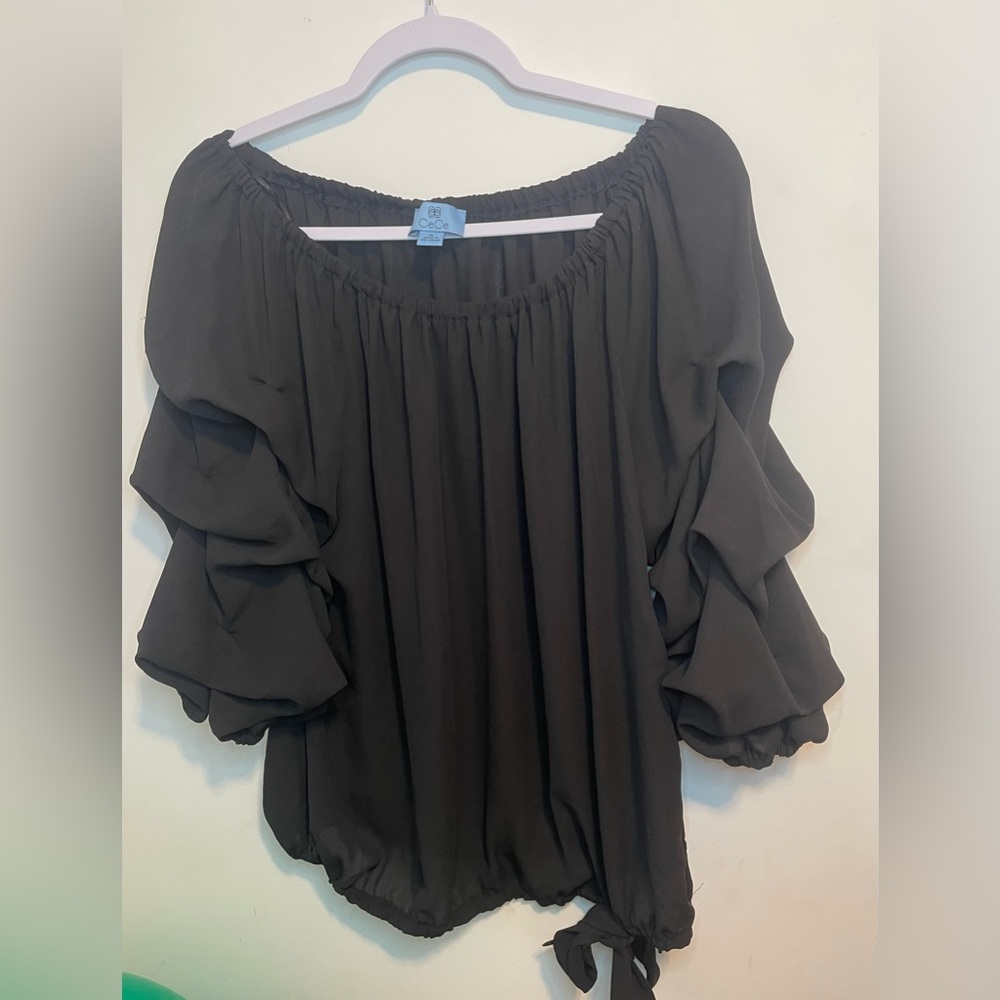 CeCe Chic Classy Black Off the Shoulder Blouse Ruffled Sleeve- Size XL